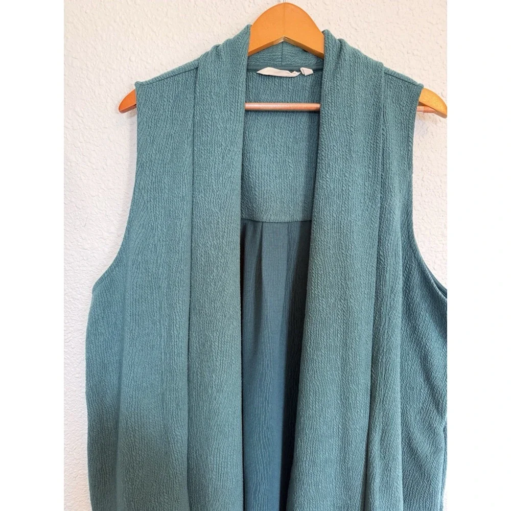 Soft Surroundings Sweater Women 2x Teal Long Vest Cardigan Sleeveless Layering
